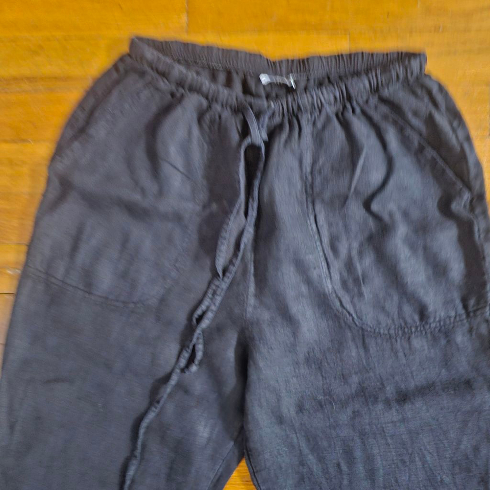 Match Point S.A. Black Linen Cropped Drawstring Pants Size Small - Picture 2 of 9